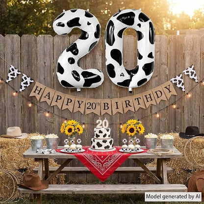 40 Inch Cow Print Number 20 Balloon Set, Giant Black White Cowhide Foil Mylar - Image 2