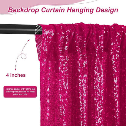 Hot Pink Sequin Backdrop Curtain Panels Stage 2 Pcs 5FTx10FT Wedding Party - Image 4