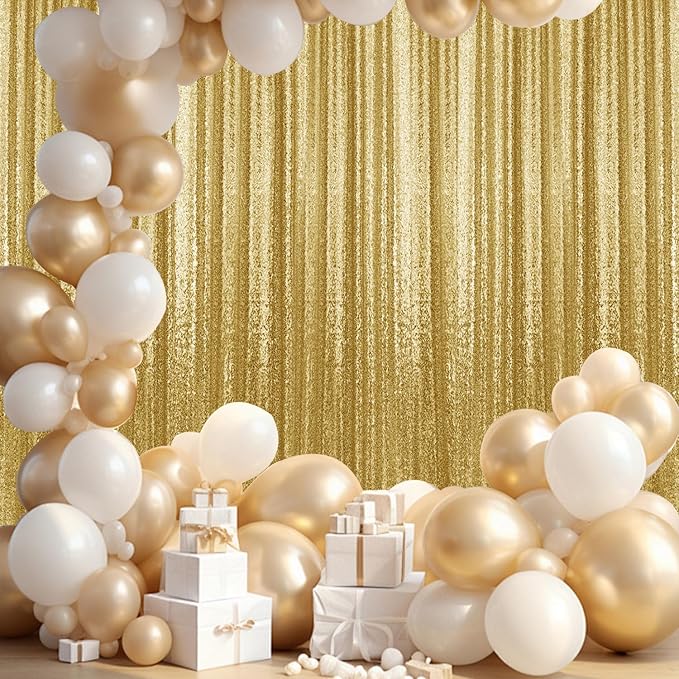 2×8FT-6PCS Gold Sequin Backdrop Curtains Panels, Photography Backdrop Glitter - Image 3