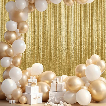 2×8FT-6PCS Gold Sequin Backdrop Curtains Panels, Photography Backdrop Glitter - Image 3