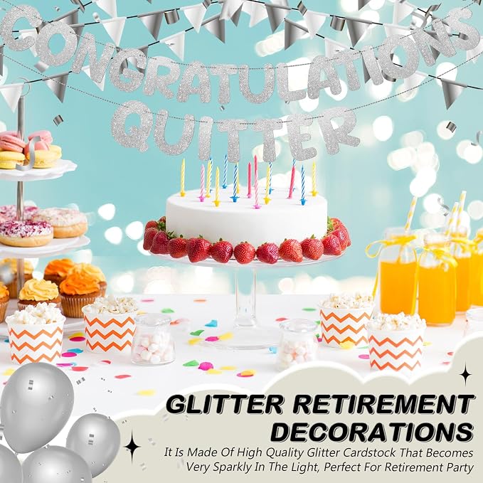 Fulmoon Pre Strung Congratulations Quitter Glitter Banner Funny Retirement - Image 7