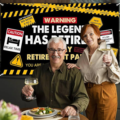 Happy Retirement Banner Caution Logos Retirement Party Decorations Funny Legend - Image 7