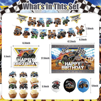 42Pack Monster truck Party decoration pack include Banner, Honeycomb - Image 3
