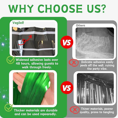 Matte Green Foil Fringe Curtain Backdrop Party Decorations 4PCS | 6.6×3.3 ft - Image 3