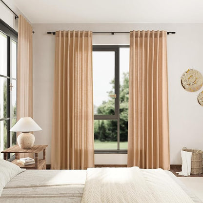 Extra Long Camel Linen Curtains 2 Panels 102 Inches Long - Image 7