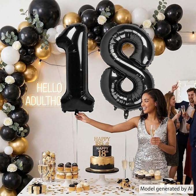 Black Number 18 Balloon 40 Inch, Foil Numeral - Image 6