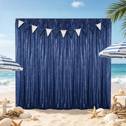 Hahuho Navy Sequin Backdrop Curtain, Party Decoration（2 Panels, 2FT x 8FT - Image 8