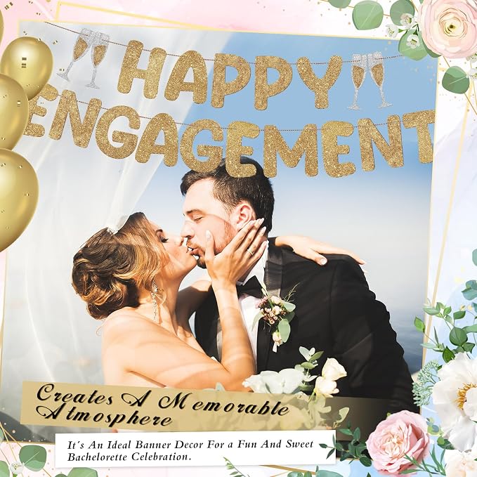 Pre Strung Happy Engagement Banner Glitter Engagement Party Decorations - Image 4