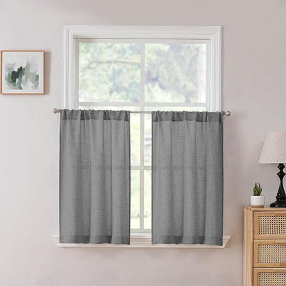 Tollpiz Short Linen Tier Curtains Rod Pocket Semi Sheer Half Kitchen Curtain by Tollpiz