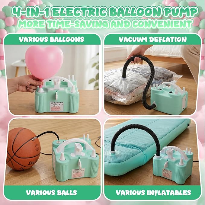 4-in-1 Electric Balloon Pump for All Balloons, Portable Dual Nozzle 600W Air - Image 3