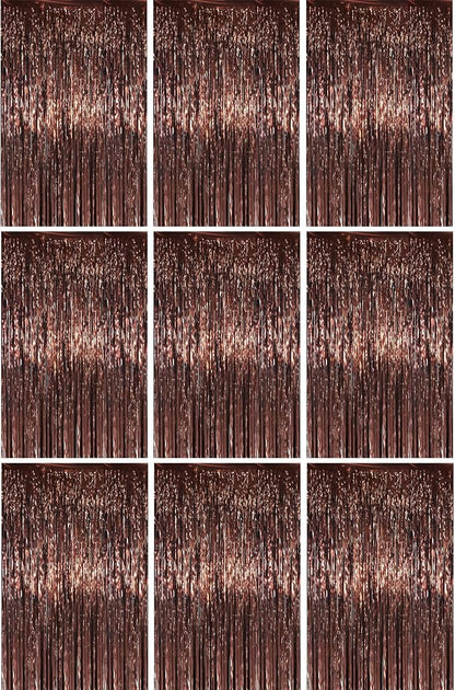 Voircoloria Brown Foil Fringe Backdrop Curtains, Birthday Party Decorations by Voircoloria