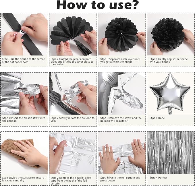 Black and Silver Happy Birthday Party Decorations - Image 6