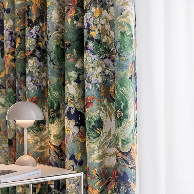SUOUO Dark Green Vintage Floral Blackout Curtains by SUOUO
