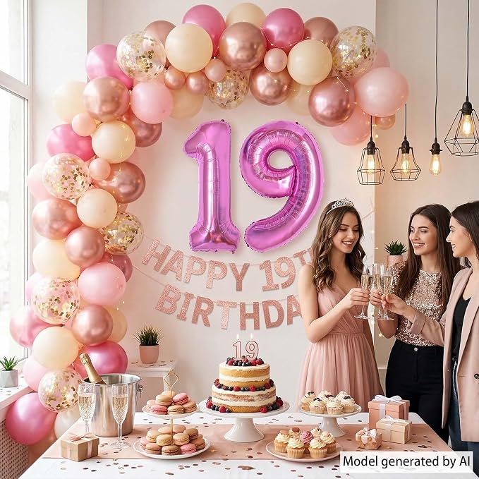 Pink Number 19 Balloon 40 Inch, Sleek Foil Numeral - Image 2