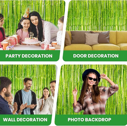 Matte Lime Green Tinsel Foil Curtains Backdrop Party Decorations | 4 PCS - Image 6