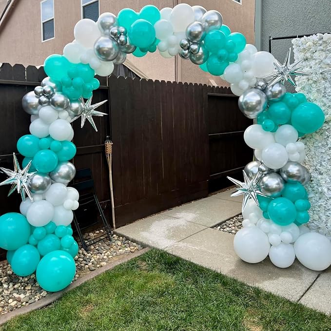 Teal Blue and Silver Balloons, 60 Packs 12Inch Teal and Metallic Silver Balloons - Image 4