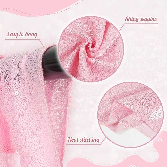 PartyDelight Pink Sequin Backdrop 6x6ft Sparkly Photo Curtain | 4 Inch Rod - Image 3