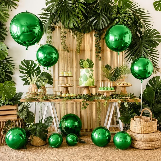 15 Pcs Green Round Foil Balloons, 22/15/10 Inch 4D Ball Balloons Green Ball - Image 4