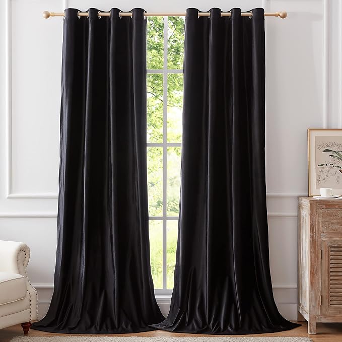BULBUL Velvet Black Blackout Curtains 96 inch Long by ModernShinyVelvetCurtains