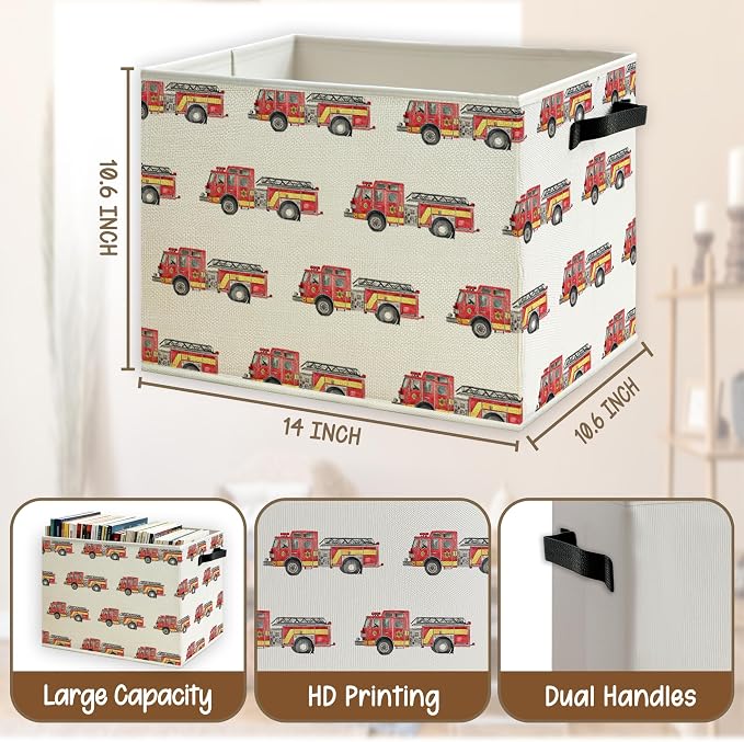 Red Fire Truck Boy Nursery Storage Basket - Image 5