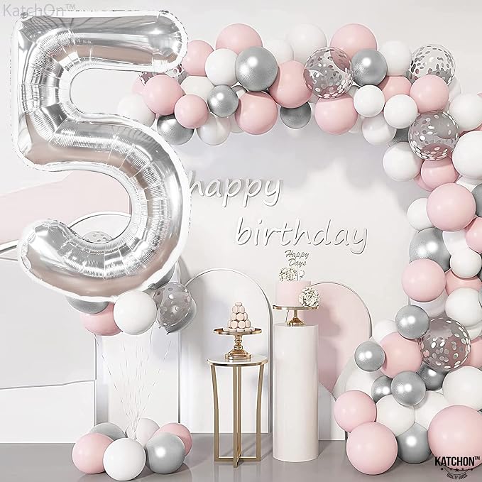 KatchOn Silver 5 Balloon Number 40 Inch | 5th Birthday Decorations, 5 Mylar - Image 3