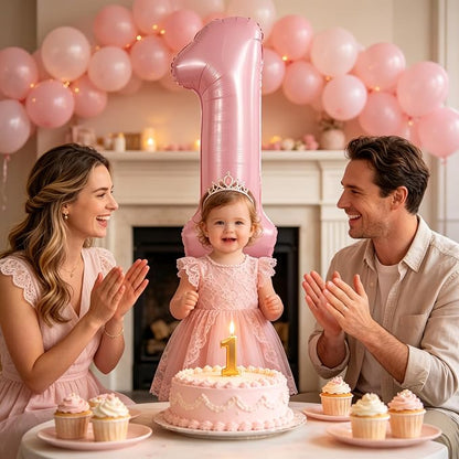 TONIFUL 40 Inch Pastel Pink Number 1 Balloons Large Foil 1st Birthday Decor | - Image 4