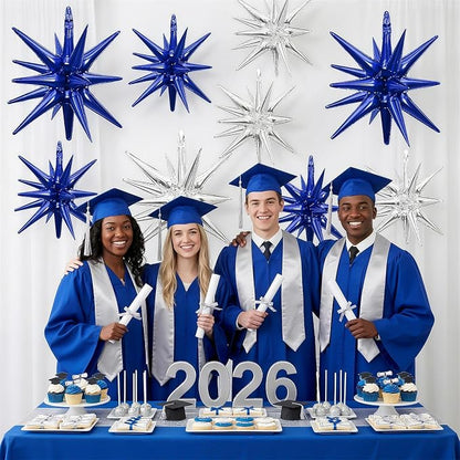 9Pcs Blue Silver Star Balloons, Large Navy Blue and Silver Explosion Foil - Image 4
