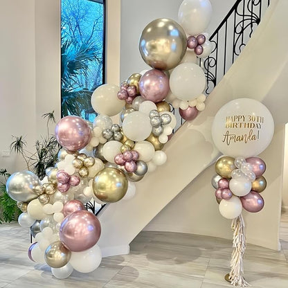 Pink White Winter Wonderland Snowflake Balloons Set, Metallic Light Pink Gold - Image 5