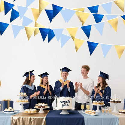 Gold Blue Party Decoration Gradient Blue and Gold Triangle Pennant Banner Flag - Image 4