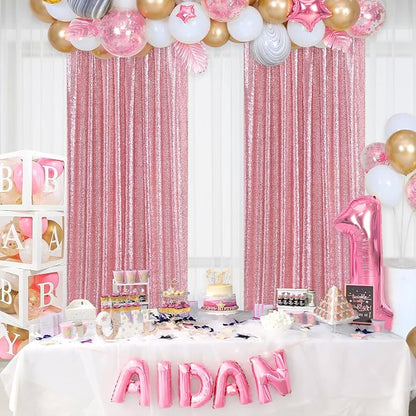 Sequin Backdrop 4 Pcs 2ftx8ft Glitter Blush Pink Party Backdrop Curtain Wedding - Image 7