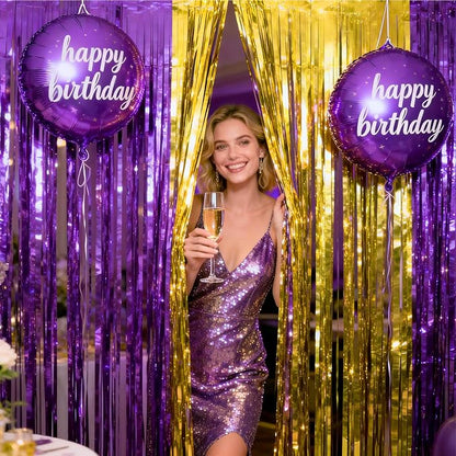 jijAcraft Purple Gold Tinsel Foil Fringe Curtain, 3 Pack 3.2x6.5 Feet - Image 6