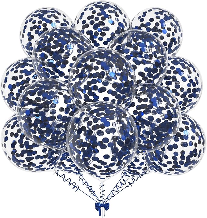 50pcs Navy Blue Foil Confetti Balloons, 12 inch Latex Balloon by KALOR