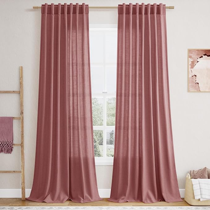 Canyon Rose Linen Curtains 90 Inch Long 2 Panels Set by Nanspring