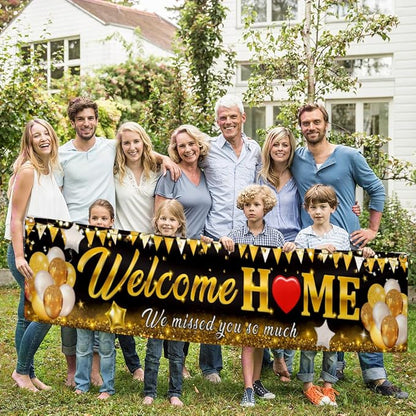Welcome Home Banner Decoration Black Gold Welcome Back Home Family Yard Sign - Image 2