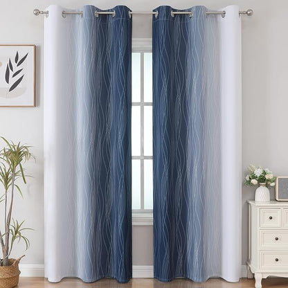 Navy Blue and Greyish White Blackout Curtains 84 Inches Long, Full Room - Image 2