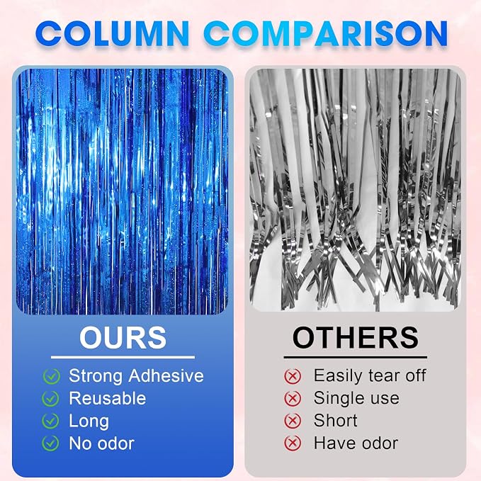 Voircoloria Laser Blue Foil Fringe Backdrop Curtains, 2 Pack | Tinsel Streamers - Image 4
