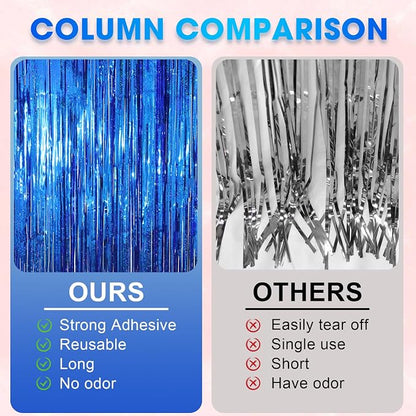 Voircoloria Laser Blue Foil Fringe Backdrop Curtains, 2 Pack | Tinsel Streamers - Image 4