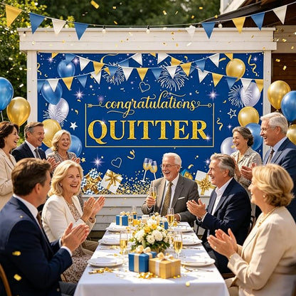Blue Gold Congratulations Quitter Backdrop Banner Photography Background - Image 3