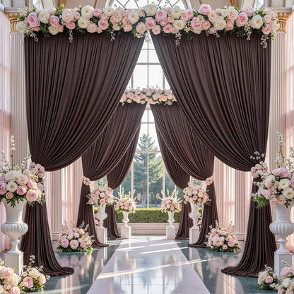 20×14 ft Brwon Wrinkle Free Backdrop Curtain, Soft Silky Polyester Wedding - Image 3