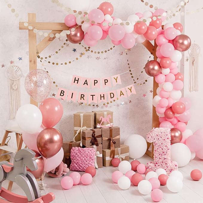 RUBFAC White and Pink Balloons 129pcs Different Sizes 18 12 10 5 Inch | Latex - Image 7