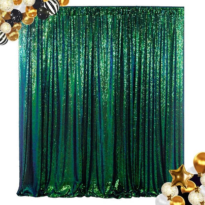ShinyBeauty 7FTx7FT Iridescent Green Sequin Backdrop | Photo Booth Curtain - Image 2