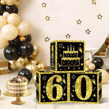 Eiurteao 3pcs Black Gold 60th Birthday Decorations Boxes - Image 2