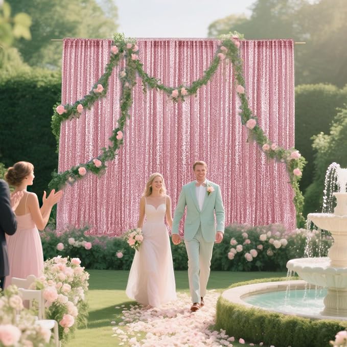 4×8FT-2PCS Light Pink Sequin Backdrop Curtains Panels, Photography Backdrop - Image 4