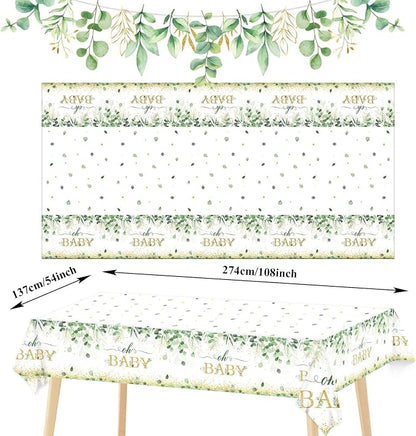 Greenery Baby Shower Banner Eucalyptus Leaves Oh Baby Tablecloth - Image 3