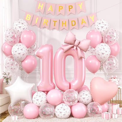 10th Pink Bow Party Decorations by Xinvery