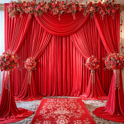 6 Panels Red Backdrop Curtains for Wedding Party Wrinkle Free Backdrops Curtain - Image 3