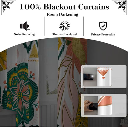 Tyrot 100% Blackout Boho Floral Curtains 108 Inches Extra Long - Image 2