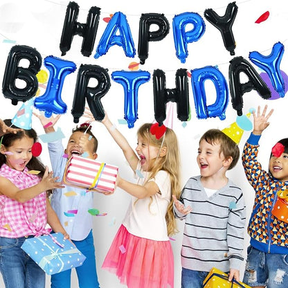 TONIFUL 16 Inch Black Blue Happy Birthday Balloons Banner Decor - Image 3
