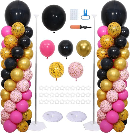 Hot Pink Cheetah Print Balloon Column Stand 2 Sets, Balloon Towers | 102 Pcs by ZyloonDecoration