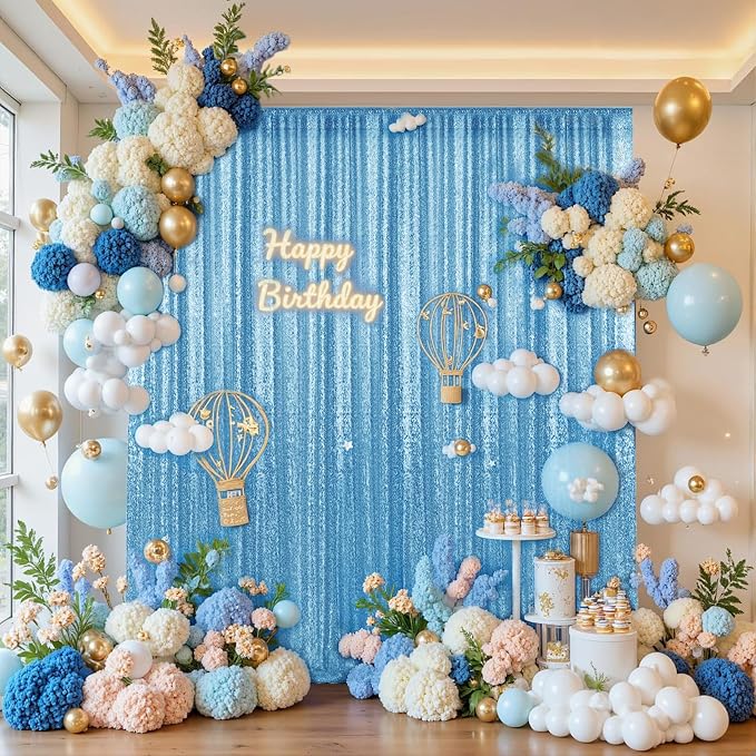 4×8FT-2PCS Blue Sequin Backdrop Curtains Panels, Photography Backdrop Glitter - Image 2